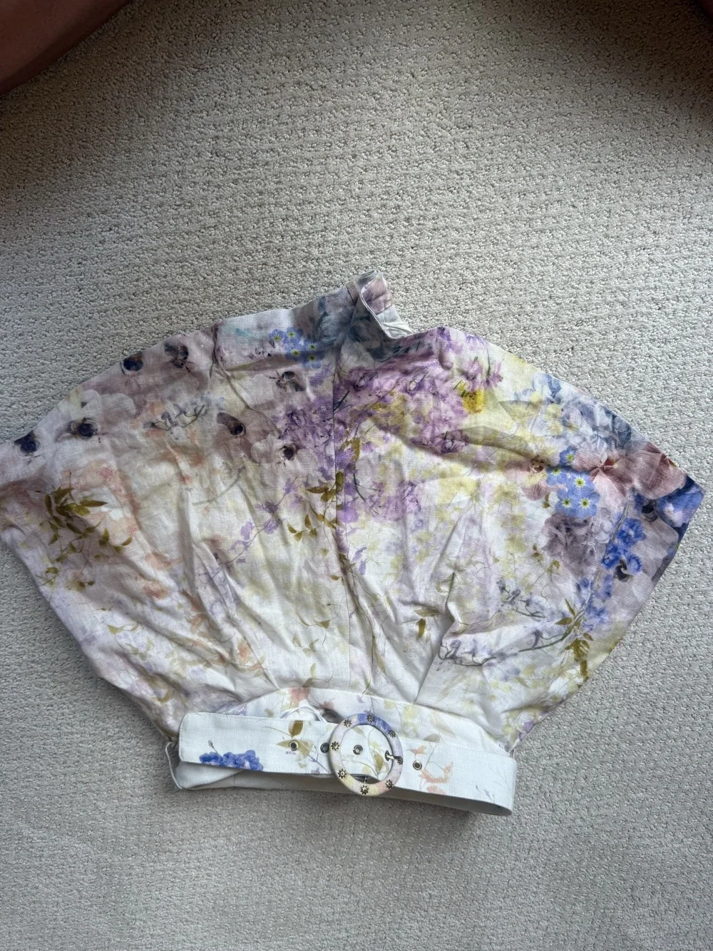 Zimmermann pastel floral belted high waist pleated shorts - Picture 3 of 5